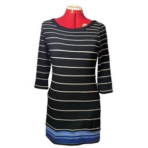 🔖 White House Black Market  XS Striped stretch dress w/ blue hem EUC